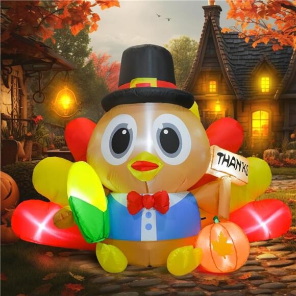 5.3 FT Long Inflatable Turkey Outdoor Thanksgiving Decoration - Picture 1 of 8